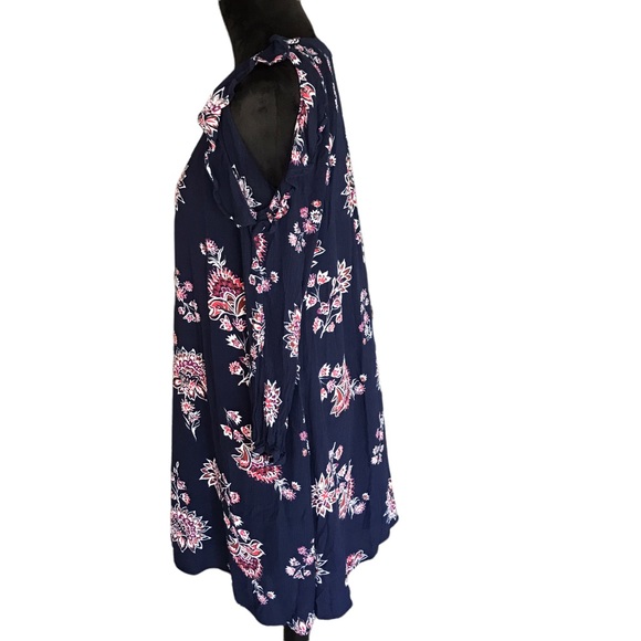 Old Navy Navy Blue Floral Open Shoulder Long Sleeve Dress - Picture 2 of 7
